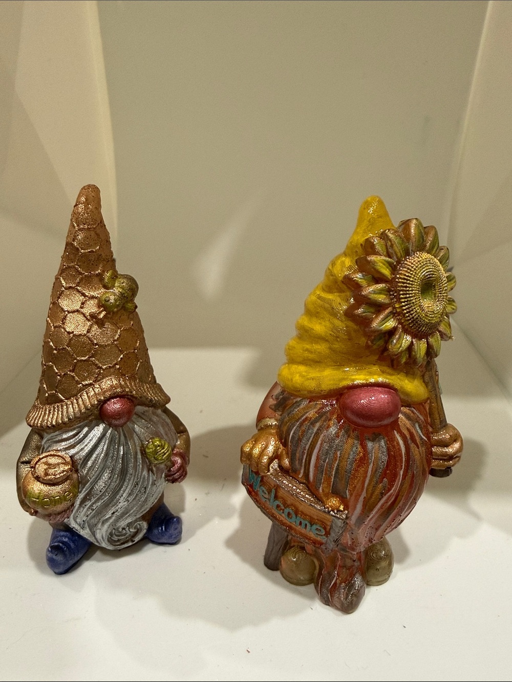 Decorative Resin Gnome Figurines - Yellow & Bronze Accent